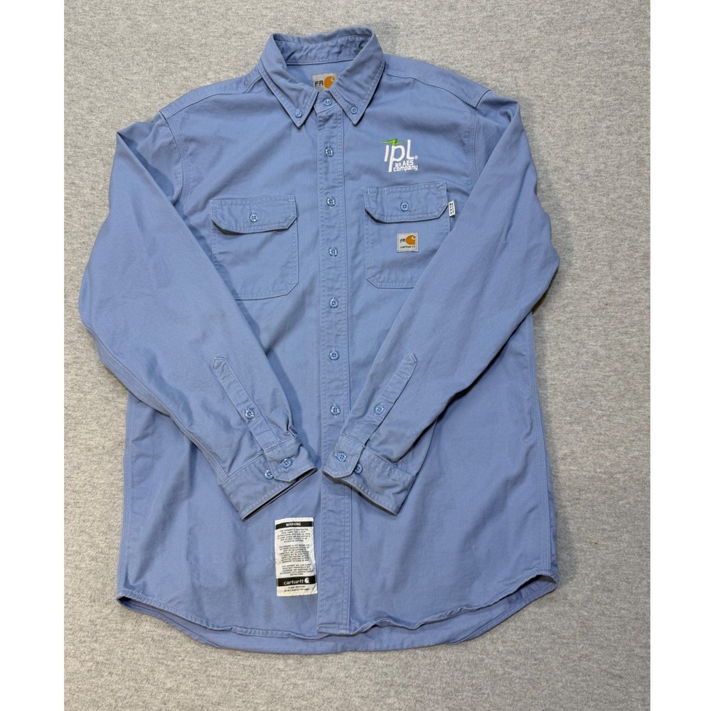Carhartt FR Flame Resistant Work Wear Logo Shirt Mens Large Blue FRS160 MBL